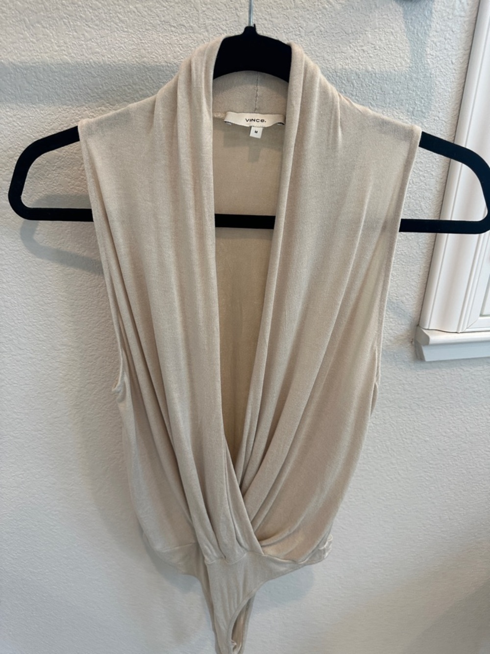 Vince Cream Draped Sleeveless Bodysuit with Surplice Front